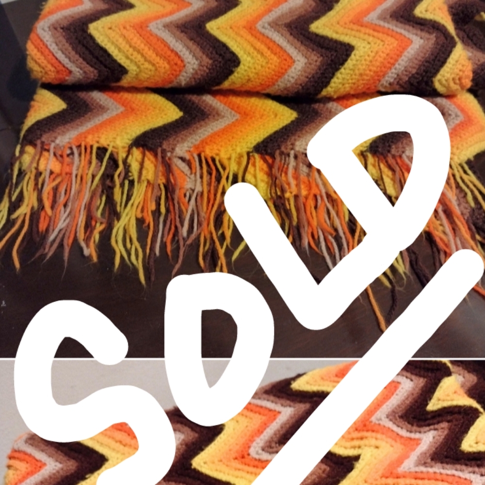 SOLD autumn color Vintage Afghan Blanket